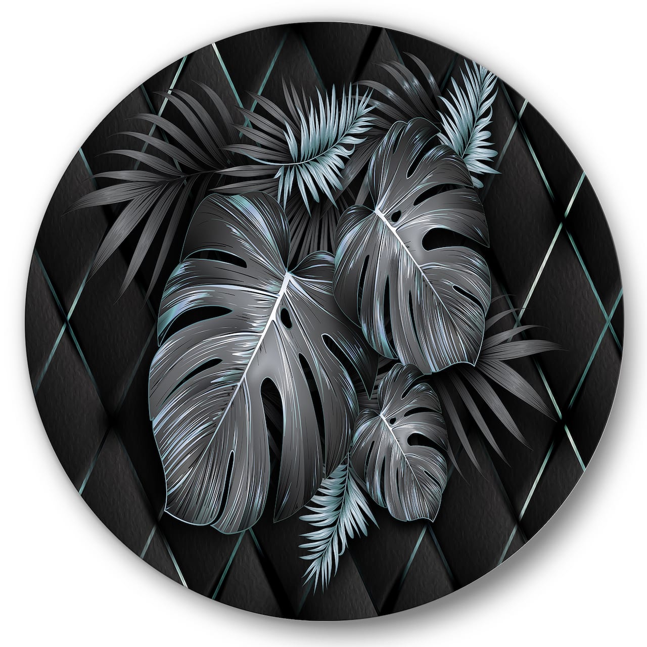 Designart - Black and Gold Tropical Leaves I - Modern Metal Circle Wall Art